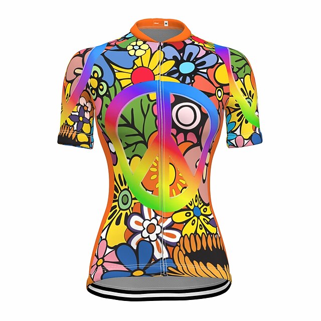 

21Grams Women's Short Sleeve Cycling Jersey Summer Spandex Orange Floral Botanical Bike Top Mountain Bike MTB Road Bike Cycling Quick Dry Moisture Wicking Sports Clothing Apparel / Stretchy