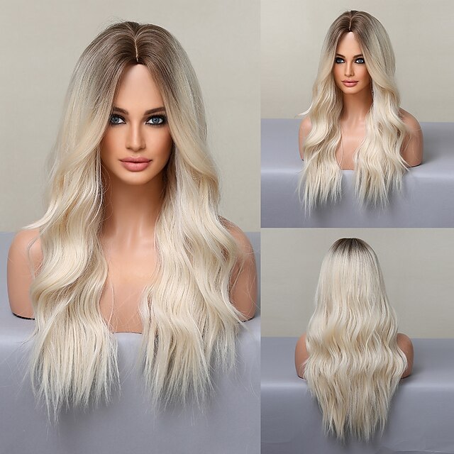 Beauty & Hair Wigs & Hair Pieces | Synthetic Light Blonde Wigs for White Women Long Wave Wig Platinum Fake Hair for Party/Daily 