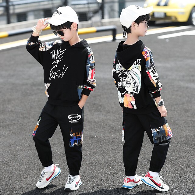 Boys' 3D Letter Hoodie & Sweatpants Set Tracksuits Long Sleeve Fall Cool Street Style Kids 5-13 Years Outdoor Loose Fit2