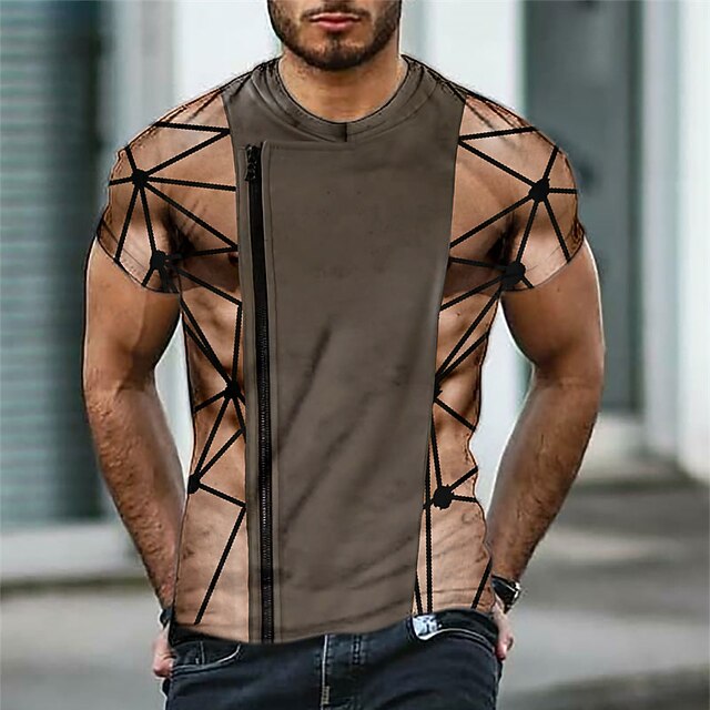 

Men's T shirt 3D Print Graphic Muscle Crew Neck Casual Daily Print Short Sleeve Tops Fashion Classic Designer Big and Tall Brown