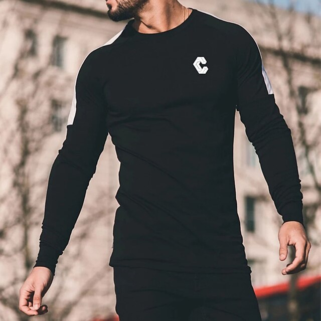 

Men's T shirt Graphic Letter Crew Neck Street Casual Print Long Sleeve Tops Casual Fashion Classic Comfortable Green Black Gray