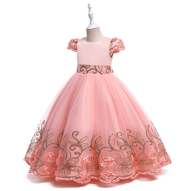 

Kids Little Girls' Dress Floral Flower A Line Dress Christening dress Mesh Print Green Purple Pink Asymmetrical Short Sleeve Princess Sweet Dresses Summer Regular Fit 3-12 Years