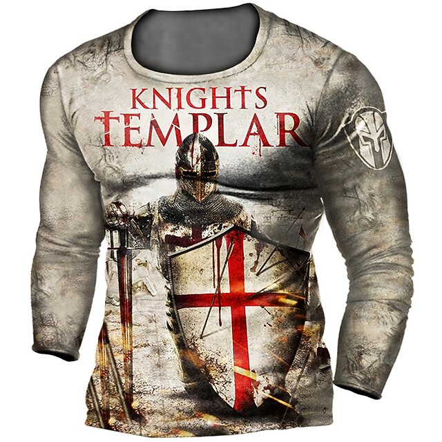 

Men's T shirt 3D Print Graphic Prints Letter Crew Neck Casual Daily Print Long Sleeve Tops Fashion Vintage Classic Comfortable Khaki