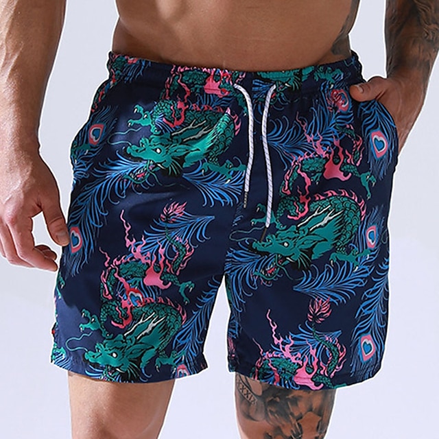 

Men's Classic Style Casual / Sporty Shorts Beach Shorts Drawstring Short Pants Sports Outdoor Daily Dragon Comfort Quick Dry Mid Waist Deep Blue S M L XL XXL