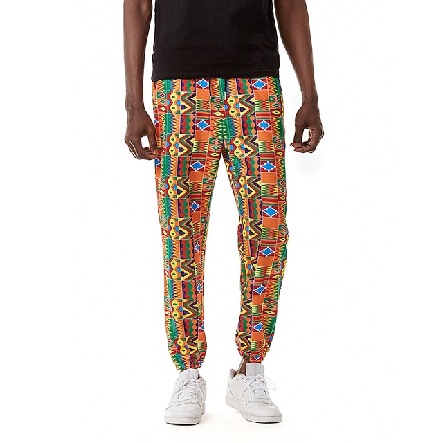 

Men's Chino Boho Jogger Chinos Sweatpants 3D Print Elastic Drawstring Design Full Length Pants Casual Color Block Graphic Prints Mid Waist Loose Orange S M L XL XXL