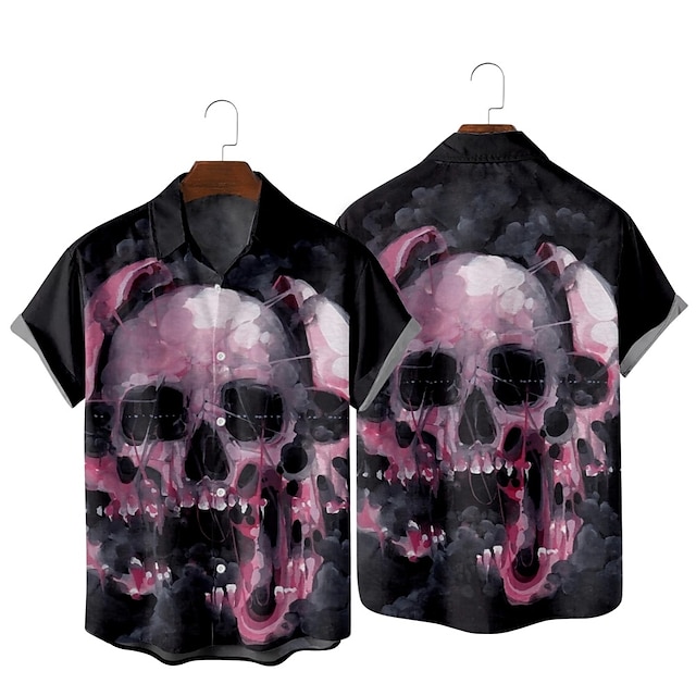 

Men's Shirt 3D Print Skull Classic Collar Party Daily Print Short Sleeve Tops Streetwear Hawaiian Black