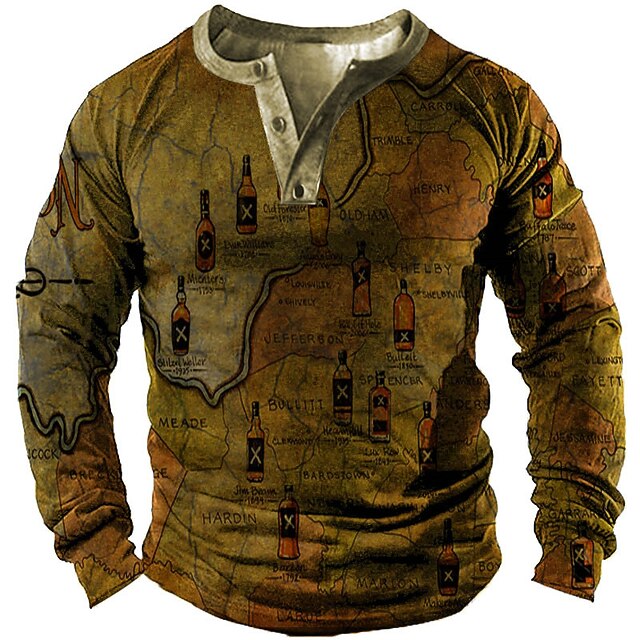 

Men's Sweatshirt Pullover Graphic Wine bottle Sports Outdoor Casual Daily 3D Print Basic Casual Hoodies Sweatshirts Brown
