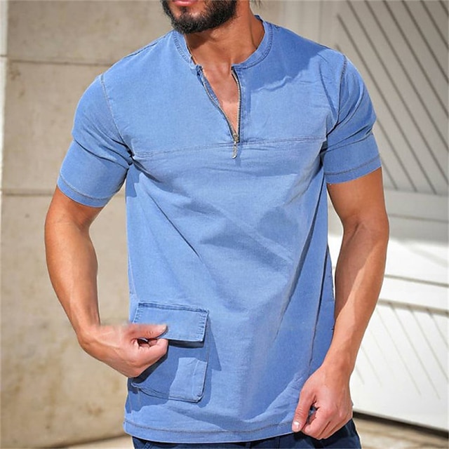

Men's T shirt Solid Colored V Neck Casual Daily Short Sleeve Tops Lightweight Fashion Big and Tall Sports Blue