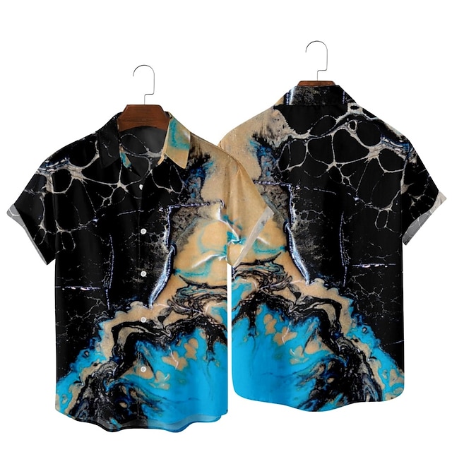 

Men's Shirt 3D Print Tie Dye Classic Collar Party Daily Print Short Sleeve Tops Streetwear Hawaiian Black