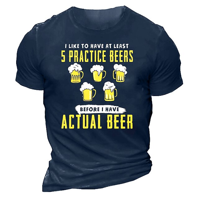 

Men's T shirt 3D Print Graphic Beer Letter Crew Neck Casual Daily Print Short Sleeve Tops Fashion Vintage Classic Comfortable Blue Black Gray