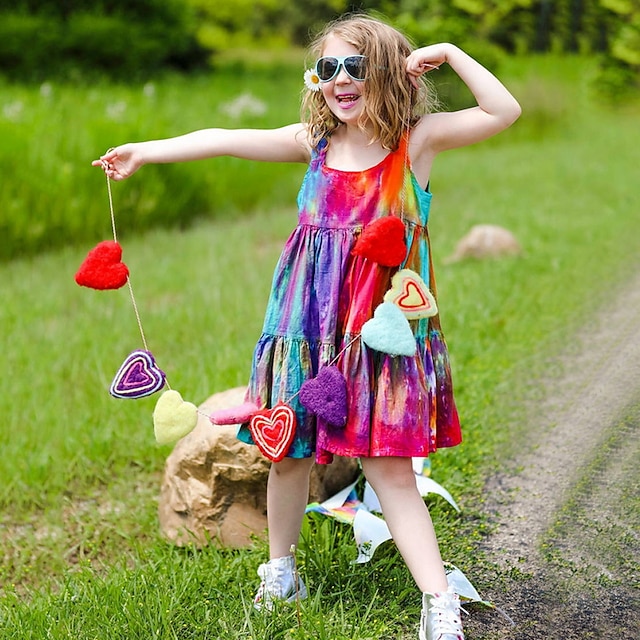 

Kids Little Girls' Dress Tie Dye A Line Dress Daily Ruched Rainbow Knee-length Sleeveless Princess Cute Dresses Fall Summer Regular Fit 2-6 Years