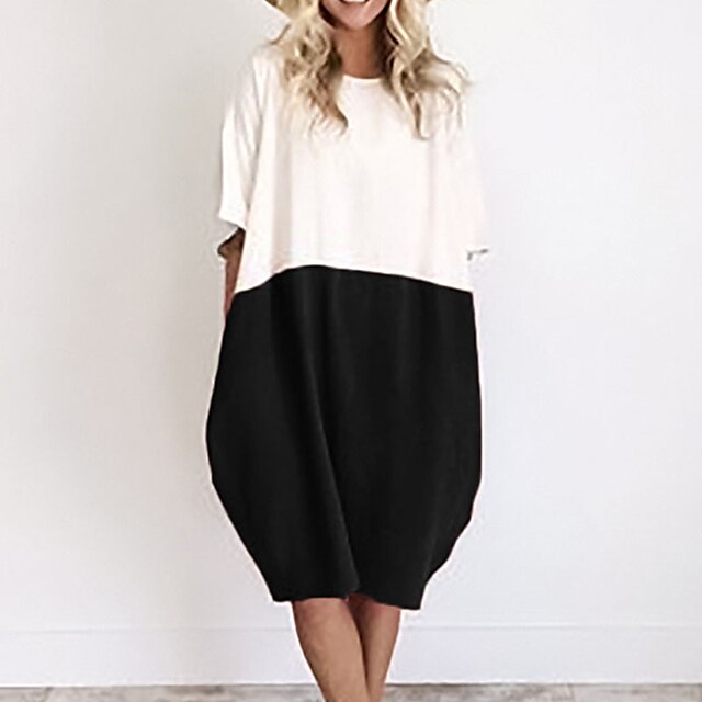 

Women's Shift Dress Knee Length Dress Black Gray Half Sleeve Color Block Ruched Pocket Spring Summer Crew Neck Stylish Casual 2022 S M L XL XXL