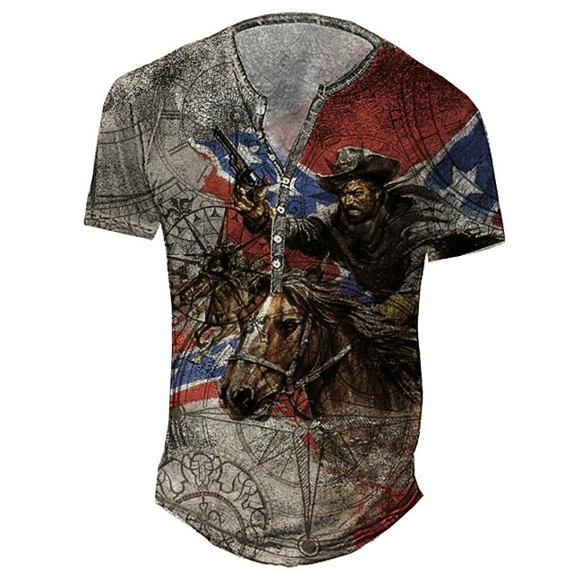 

Men's Henley Shirt Tee T shirt 3D Print Graphic Horse Plus Size Henley Daily Sports Button-Down Print Short Sleeve Tops Basic Casual Classic Designer Gray