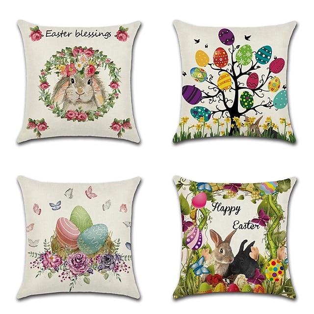 

Happy Easter Double Side Cushion Cover 4PC/set Soft Decorative Square Throw Pillow Cover Cushion Case Pillowcase for Sofa Bedroom Superior Quality Machine Washable