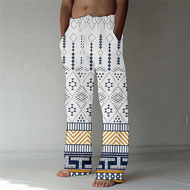 

Men's Designer Big and Tall Straight Trousers Beach Pants 3D Print Elastic Drawstring Design Front Pocket Pants Casual Daily Graphic Prints Geometry Comfort Soft Mid Waist White S M L XL XXL / Boho