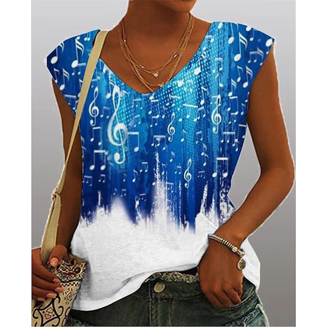 

Women's Blouse Camis Color Gradient Patchwork Print V Neck Basic Beach Tops Blue / 3D Print