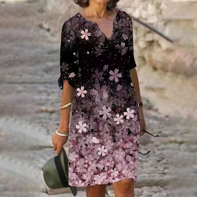 

Women's A Line Dress Short Mini Dress Green Gray Purple Pink Light Green Half Sleeve Floral Print Spring Summer V Neck Stylish Casual Modern 2022 S M L XL XXL 3XL