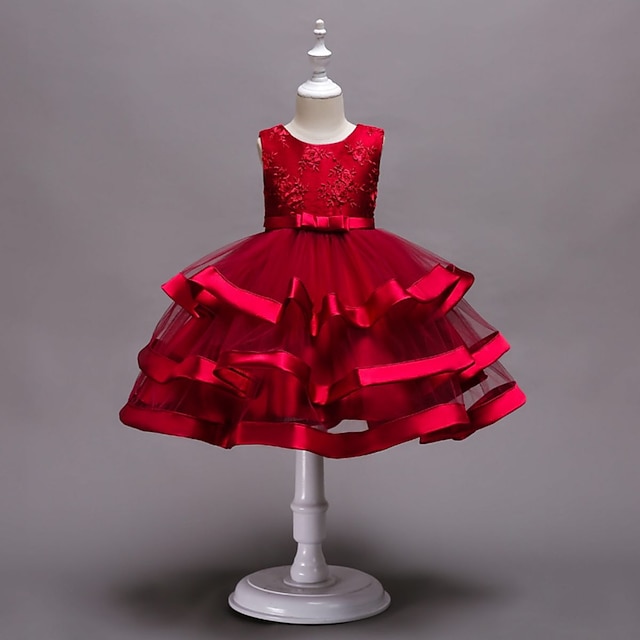 

Kids Little Girls' Dress Flower Tulle Dress Party Daily Embroidered Bow White Gray Pink Knee-length Sleeveless Elegant Princess Dresses Children's Day Spring Summer Slim 3-10 Years