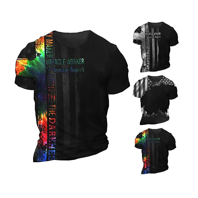 

Men's Unisex T shirt 3D Print Striped Graphic Prints National Flag Crew Neck Street Daily Print Short Sleeve Tops Casual Designer Nostalgic Big and Tall Black / Gray Green Gray