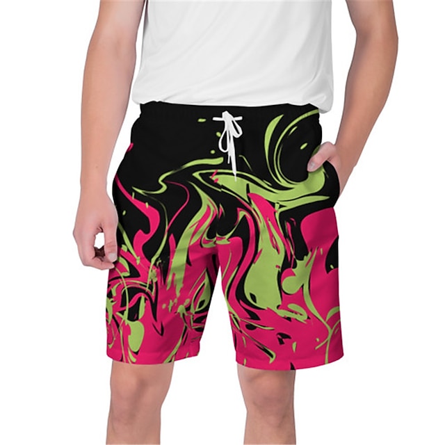 

Men's Streetwear Hawaiian Shorts Beach Shorts 3D Print Elastic Drawstring Design Short Pants Casual Daily Graphic Color Block Breathable Soft Mid Waist Green Blue Black Pink S M L XL XXL