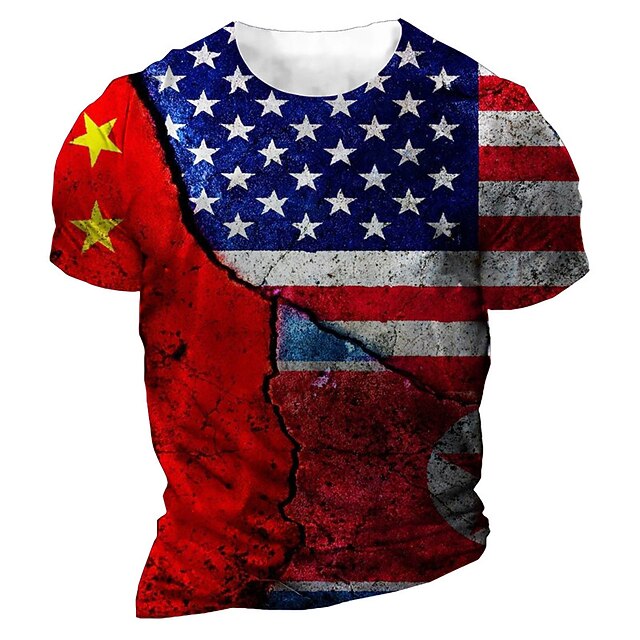 

Men's Unisex T shirt 3D Print Graphic Prints National Flag Crew Neck Street Daily Print Short Sleeve Tops Casual Designer Big and Tall Sports Red