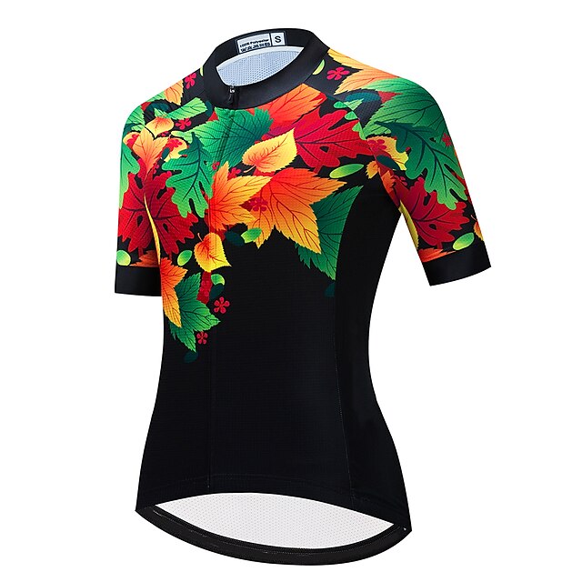 

21Grams Women's Short Sleeve Cycling Jersey Summer Spandex Black Floral Botanical Bike Top Mountain Bike MTB Road Bike Cycling Quick Dry Moisture Wicking Sports Clothing Apparel / Stretchy