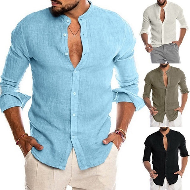 2-Pack Men's Lightweight Collarless Button-Up Shirt
