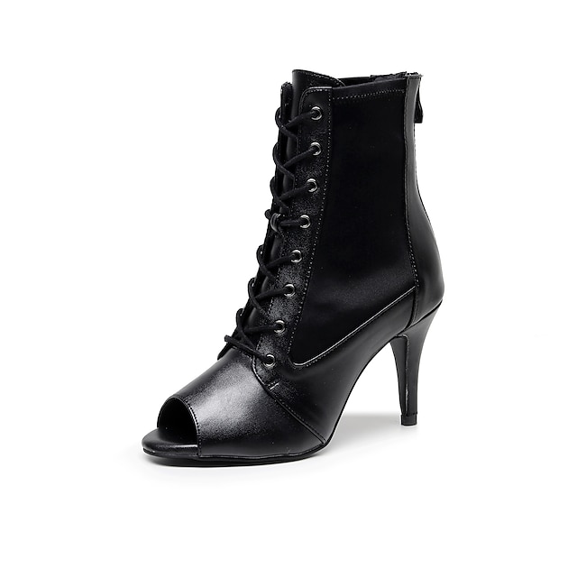 

Women's Dance Boots Party Evening Stage Performance Boots Lace-up Slim High Heel Peep Toe Black Zipper Lace-up Adults'