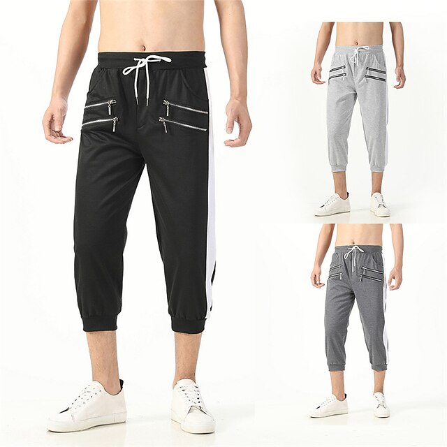 

Men's Fashion Streetwear Below Knee Length Shorts Zipper Elastic Waist Elastic Drawstring Design Calf-Length Pants Casual Daily Micro-elastic Solid Color Breathable Lightweight Mid Waist Black Gray