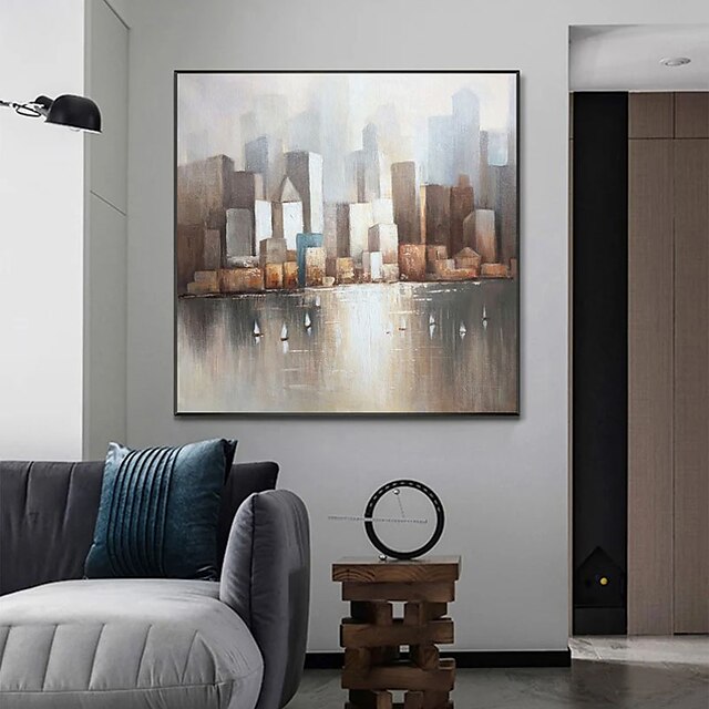 Home & Garden Wall Art | Oil Painting Hand Painted Square Abstract Architecture Contemporary Modern Rolled Canvas (No Frame) - C