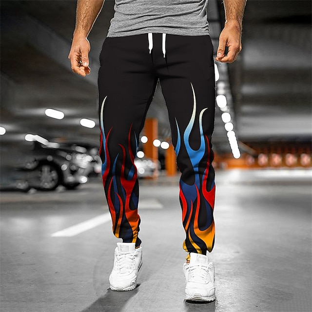 

Men's Designer Casual / Sporty Jogger Sweatpants Trousers 3D Print Elastic Drawstring Design Pants Daily Leisure Sports Micro-elastic Graphic Flame Breathable Soft Mid Waist Black S M L XL XXL