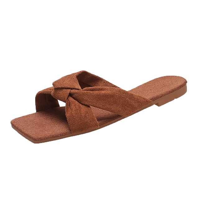 

Women's Slippers Low Heel Peep Toe Minimalism Home Daily Suede Loafer Summer Solid Colored Green Black Khaki