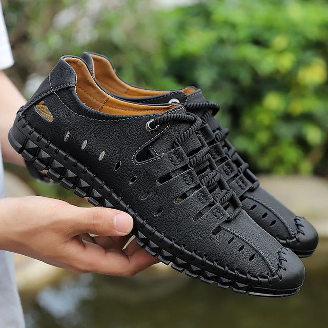  Men's Sandals Boat Shoes Flat Sandals Leather Sandals Outdoor Hiking Sandals Casual Beach Daily Beach Hiking Shoes Walking Shoes Leather Microfiber Breathable Gray Summer
