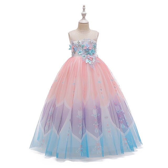  Kinderen Voor meisjes Bloemenmeisjesjurk Jurk Feestjurk Bloem Mouwloos Prestatie Bruiloft Feest Netstof Elegant Prinses Polyester Midi Feestjurk Bloemenmeisjesjurk Zomer Lente 3-10 jaar Wit Blozend