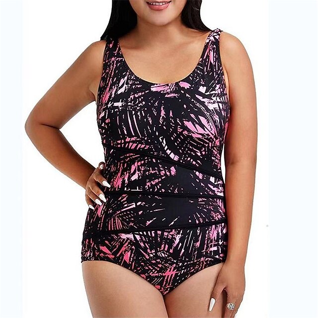 

Women's Swimwear One Piece Monokini Bathing Suits Plus Size Swimsuit Open Back Floral Light Blue Blue Black Fuchsia Royal Blue Scoop Neck Bathing Suits New Vacation Fashion / Modern