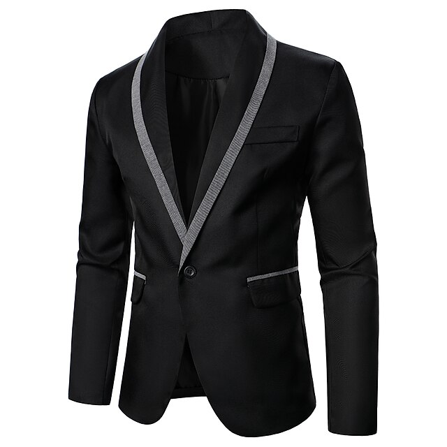 

Men's Blazer Blazer Party Business Business Casual Solid Colored Single Breasted One-button Regular Fit Polyester Men's Suit Black - Shirt Collar