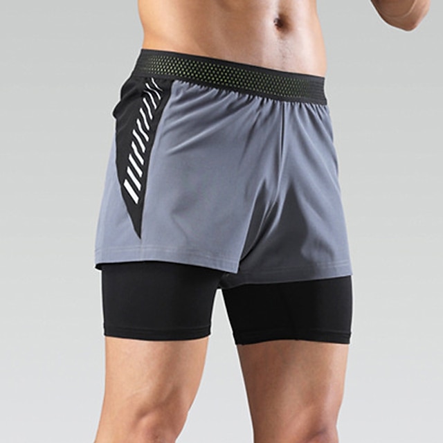 

Men's Casual / Sporty Workout Shorts Elastic Waist Short Pants Sports Outdoor Daily Micro-elastic Patchwork Comfort Breathable Mid Waist Black Dark Gray XL XXL 3XL