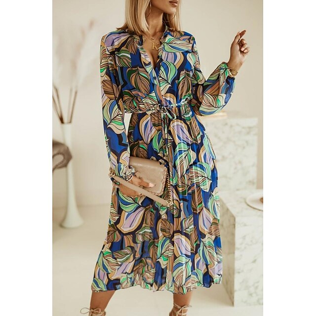 

Women's A Line Dress Knee Length Dress Blue Red Beige Long Sleeve Print Print Spring Summer V Neck Elegant 2022 S M L XL XXL