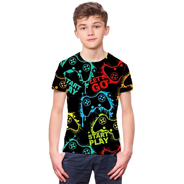 Baby & Kids Boys Clothing | Kids Boys T shirt Short Sleeve 3D Print Game Letter Black Children Tops Spring Summer Active Fashion