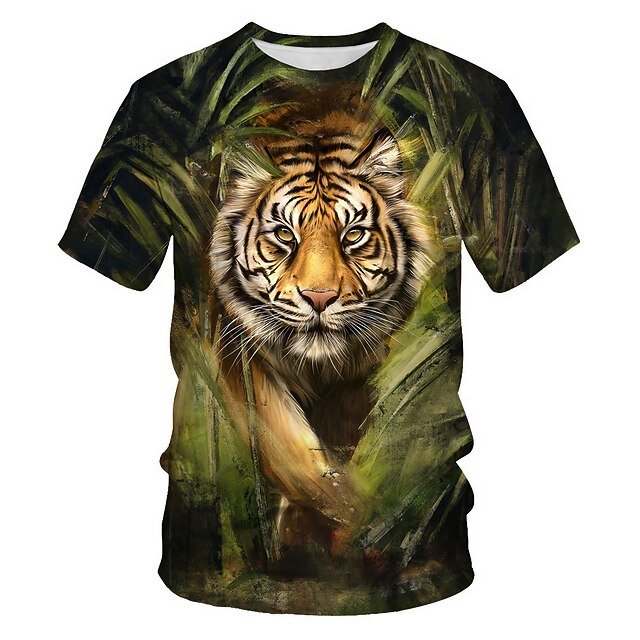 Men's Tiger T Shirt Short Sleeve T shirt Round Neck Shirt Casual Slim Fit Outdoor Casual Daily Black Spring, Fall, Winter, Summer Clothing Apparel M L XL 2XL 3XL2