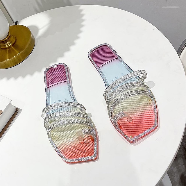 

Women's Slippers Flat Heel Round Toe Open Toe Casual Home Daily PVC Loafer Spring Summer Solid Colored Rainbow