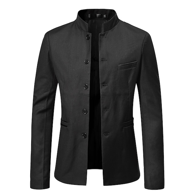  Men's Blazer Party / Evening Fall Spring Regular Coat Regular Fit Breathable Business Casual Jacket Long Sleeve Solid Color Classic Style Black Wine Navy Blue
