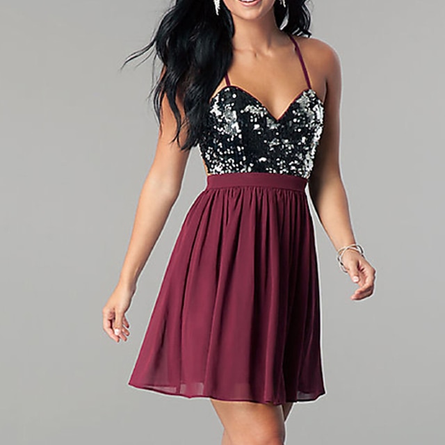 

Women's Strap Dress Short Mini Dress Black Pink Wine Beige Sleeveless Color Block Sequins Patchwork Spring Summer Spaghetti Strap Party Stylish 2022 S M L XL XXL 3XL / Party Dress