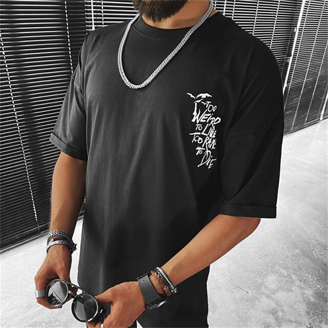 

Men's T shirt Hot Stamping Graphic Letter Crew Neck Casual Daily Print Short Sleeve Tops Lightweight Fashion Big and Tall Sports Black