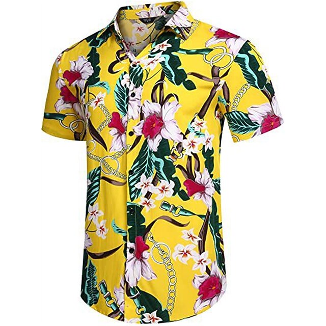 

Men's Shirt Graphic Turndown Party Casual Button-Down Short Sleeve Tops Casual A