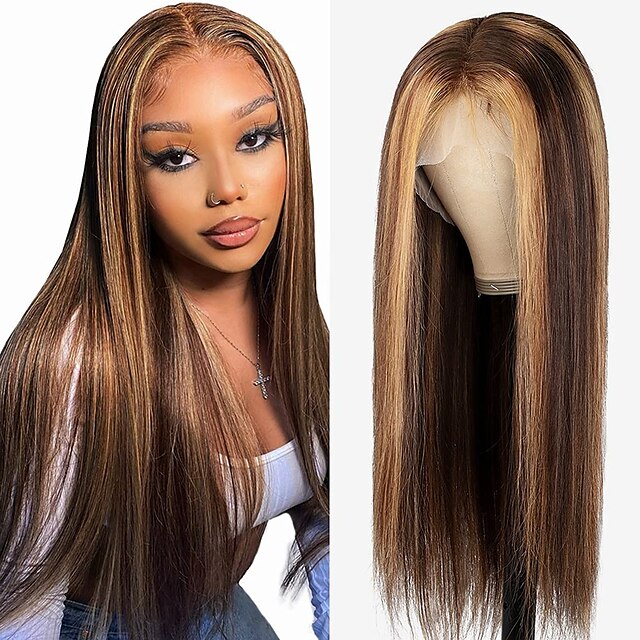 Beauty & Hair Wigs & Hair Pieces | 4x4 Highlight Lace Front Wigs Human Hair Wigs for Black Women 10A Pre Plucked 130% Density St