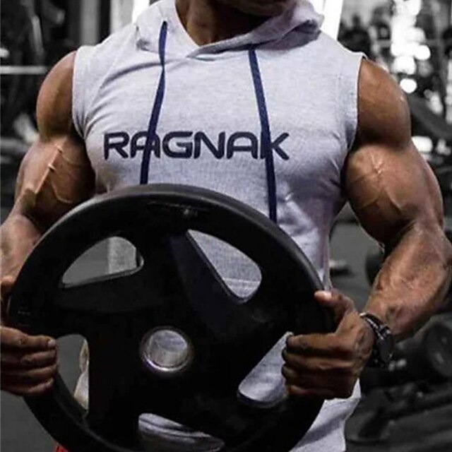 

Men's T shirt Graphic Letter Hooded Street Casual Drawstring Print Sleeveless Tops Casual Fashion Classic Comfortable Gray