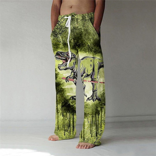 

Men's Fashion Streetwear Straight Baggy 3D Print Elastic Drawstring Design Front Pocket Pants Casual Daily Graphic Prints Animal Comfort Soft Mid Waist Green S M L XL XXL
