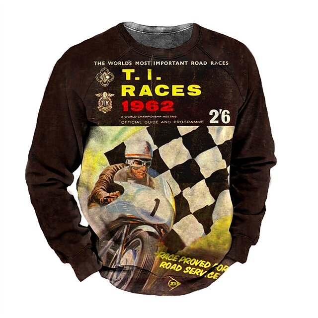 

Men's Sweatshirt Pullover Graphic Motorcycle Print Sports Outdoor Casual Daily 3D Print Basic Casual Western Aztec Hoodies Sweatshirts Brown