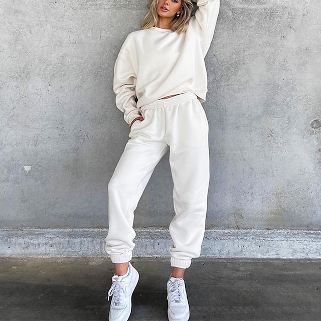 

Women's Basic Plain Sport Casual Two Piece Set Sweatshirt Tracksuit Pants Sets Pant Jogger Pants Tops